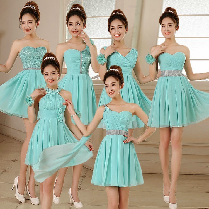 6-Design Turquoise Glittering Crochet Lace Bridesmaids Midi Dress