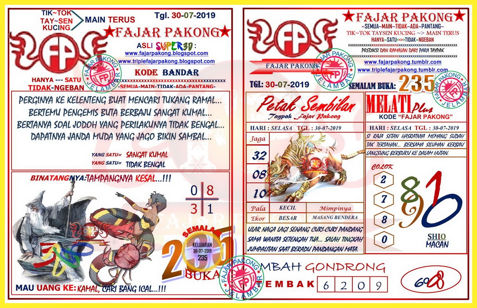 Triple Fajar Pakong Kode 30 07 2019