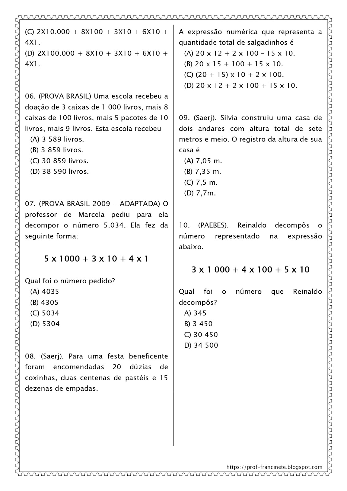 Prova Brasil - Matematica 5°ano - 4ªserie