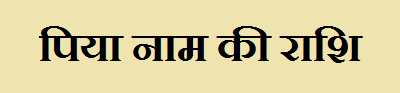 Piya Name Rashi