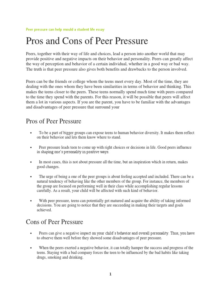 essay on advantages of peer pressure