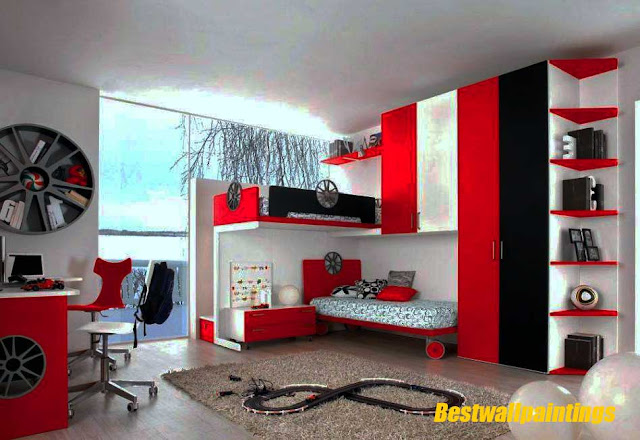red and white Teenagers bedroom decorating ideas