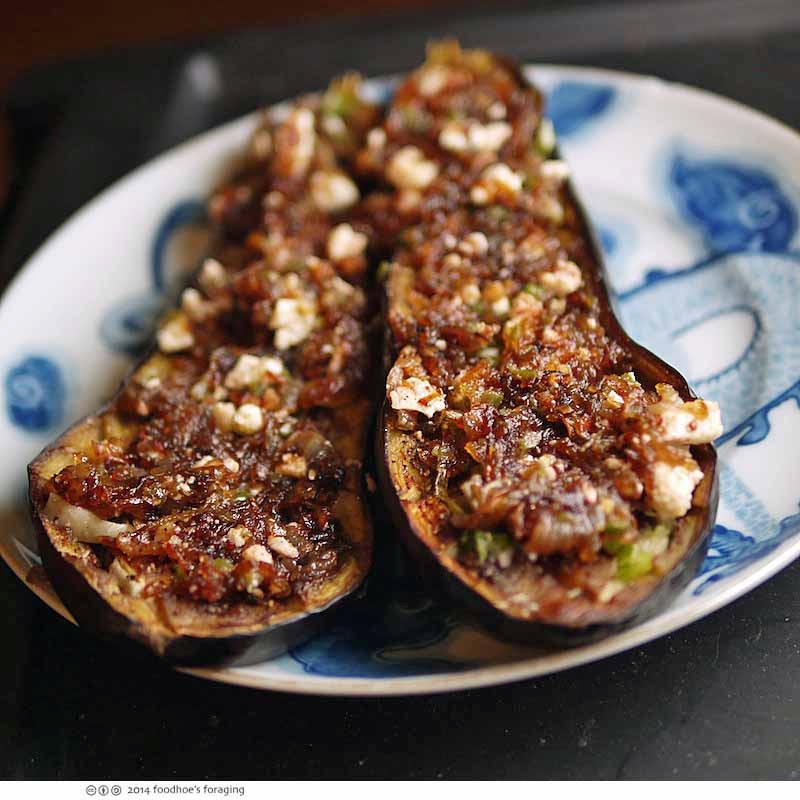 from the foodhoe files Roasted Eggplant With Fried Onion and Chopped Lemon
