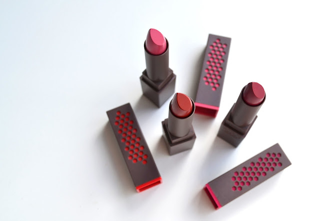 Burt's Bees Lipsticks in Fuchsia Flood, Brimming Berry and Scarlet Soaked with Lip Swatches