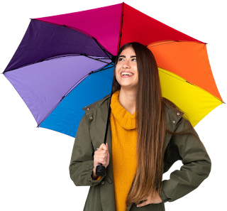 Happy Young Indian Girl with Umbrella Transparent Image