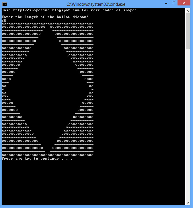 Hollow Diamond 2 ~ Shapes in C++ - Free | C++Tutorial | Online
