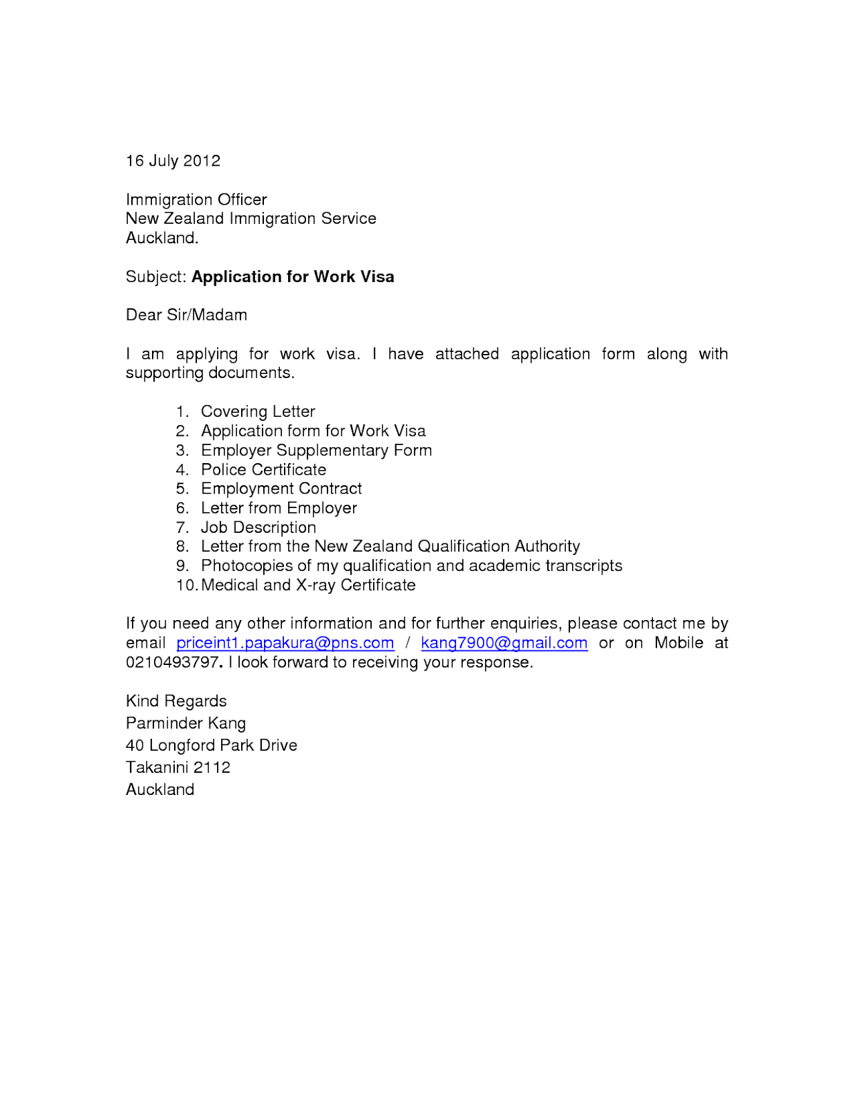 Sample Cover Letter For Visa Application | Sample Letter