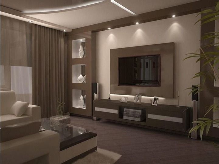 Gypsum Board Tv Wall Design With Led Lights For Modern