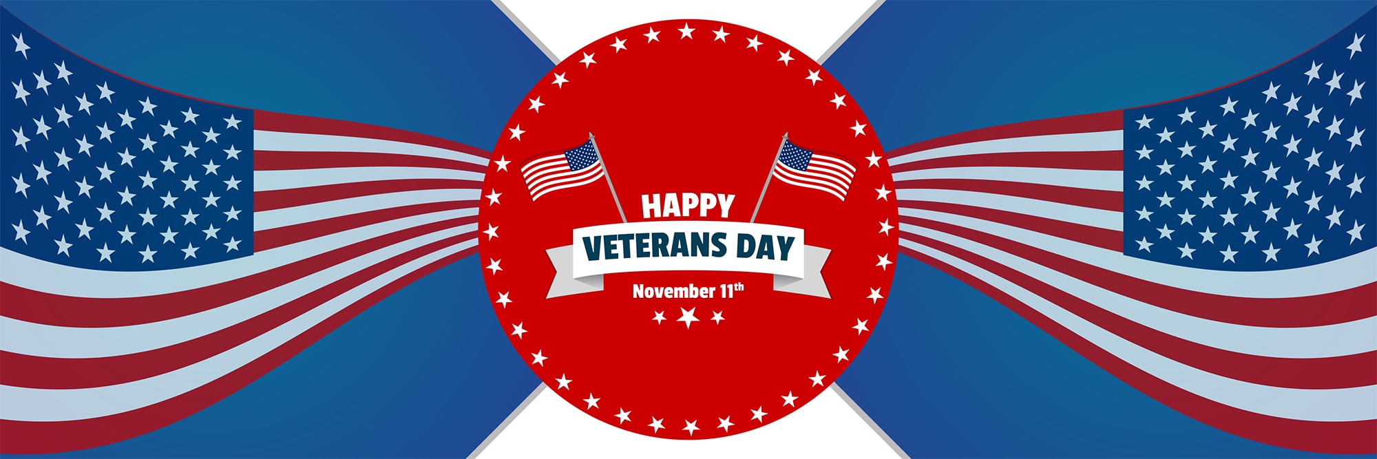 Veterans Day Web banner vector graphics for free download with patriotic elements in background