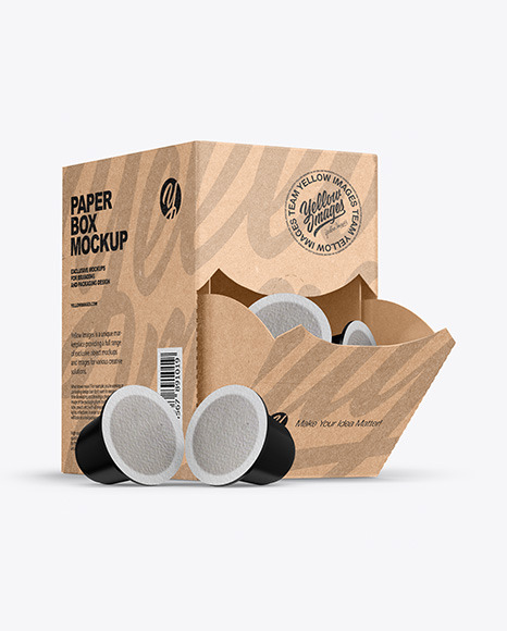 Download Free Kraft Box With Coffee Capsules Mockup PSD Mockup Template