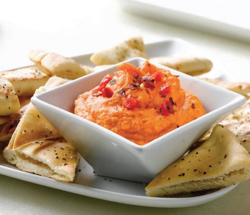 Spicy Roasted. Red Pepper Hummus with Baked Pita Chips Creative DIY