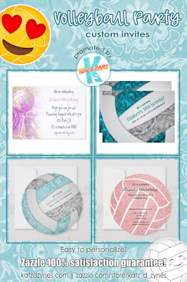 Volleyball party invitations and party supplies from katzdzynes