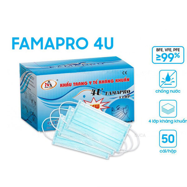 Khẩu trang y tế 4 lớp kháng khuẩn Famapro 4U ( 50 cái/ hộp )