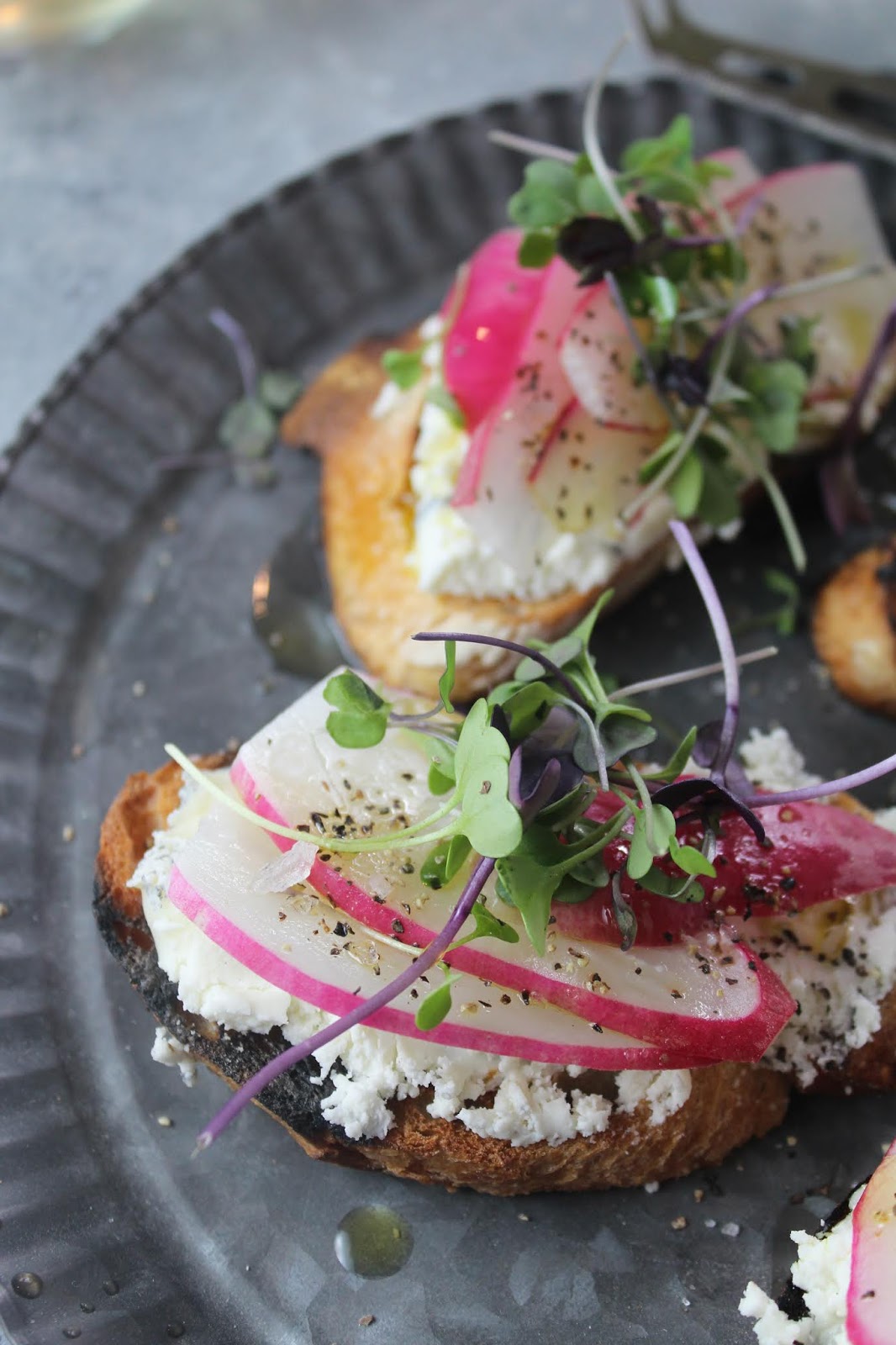 Authentic Suburban Gourmet Goat Cheese and Radish Crostini Friday