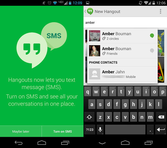 hangouts send sms from pc