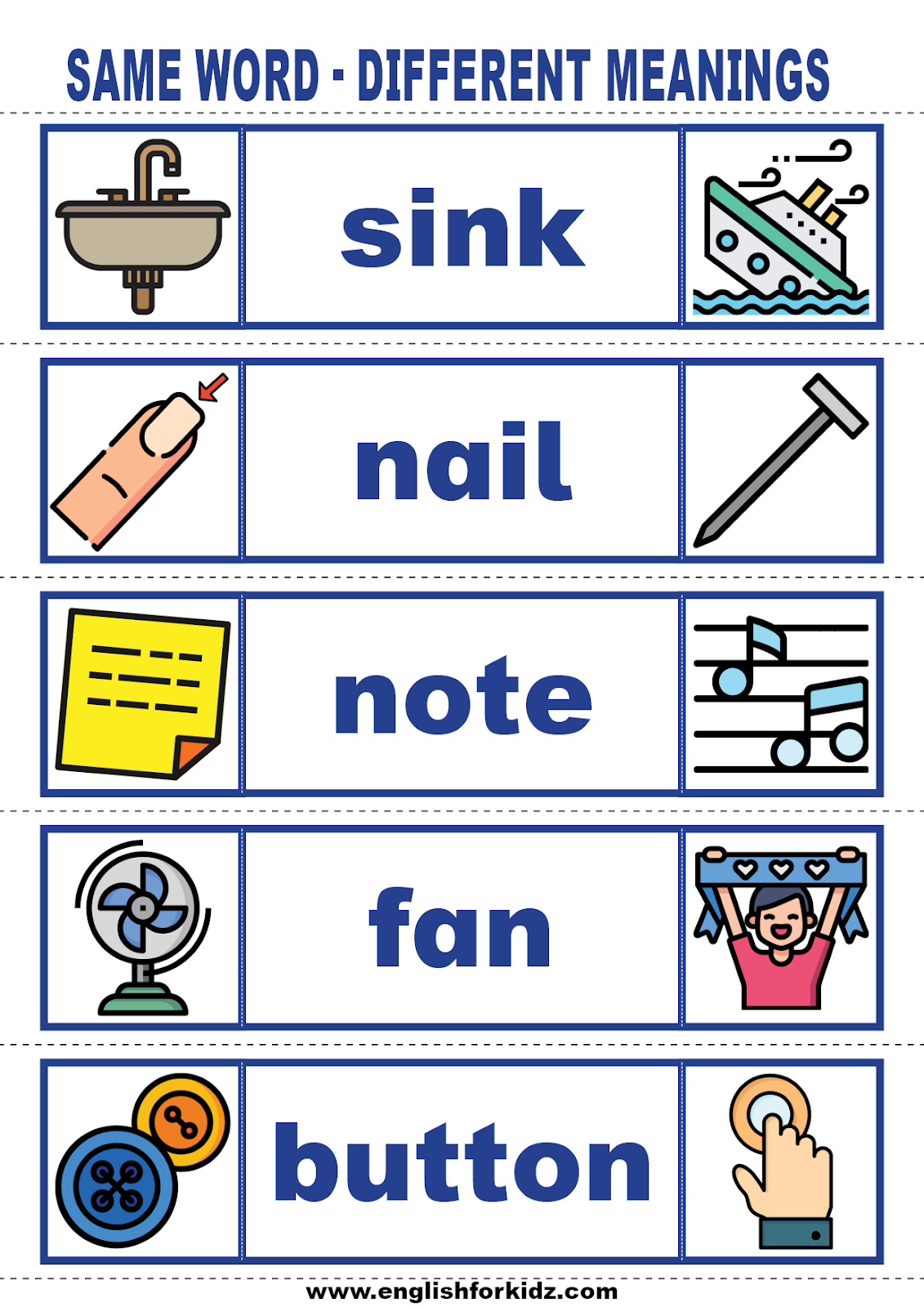 English for Kids Step by Step: Vocabulary Cards: Same Word - Different