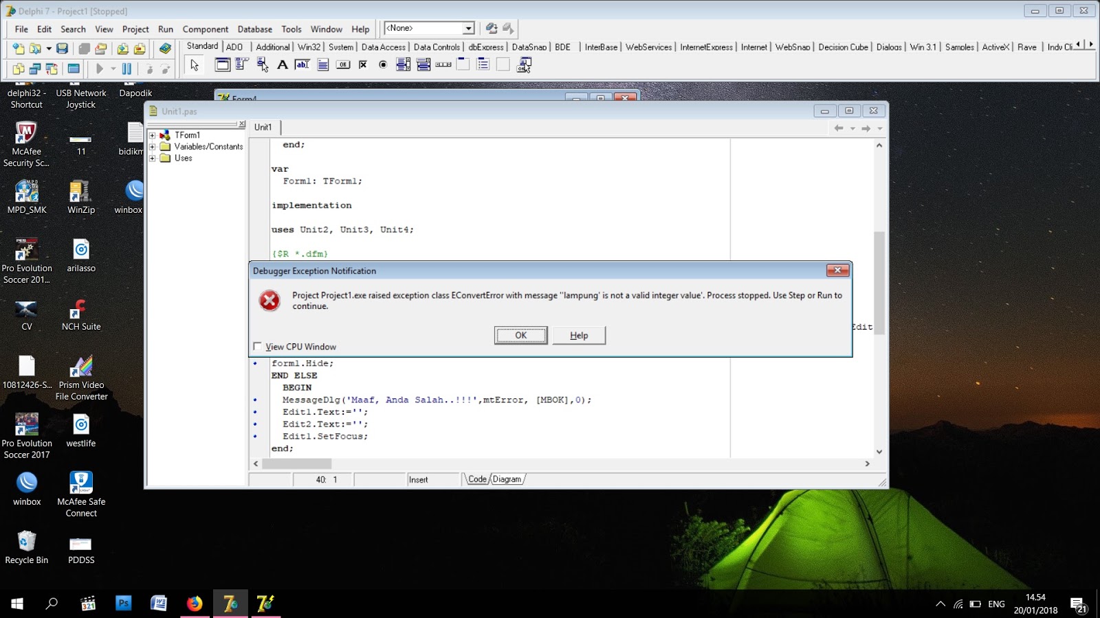 [SOFTWARE] Cara mengatasi debugger exception notification di borland delphi