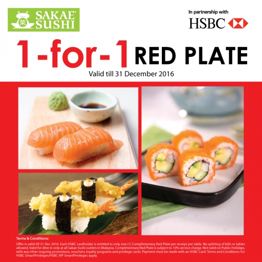 Sakae Sushi Malaysia Free Red Plate HSBC Card Promo