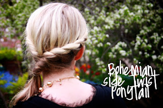 Twist Me Pretty's Abby Smith provides a detailed guide on how to create this gorgeous hairstyle, in her book The Ultimate Hairstyle Handbook. Bohemian Side Twist Ponytail.
