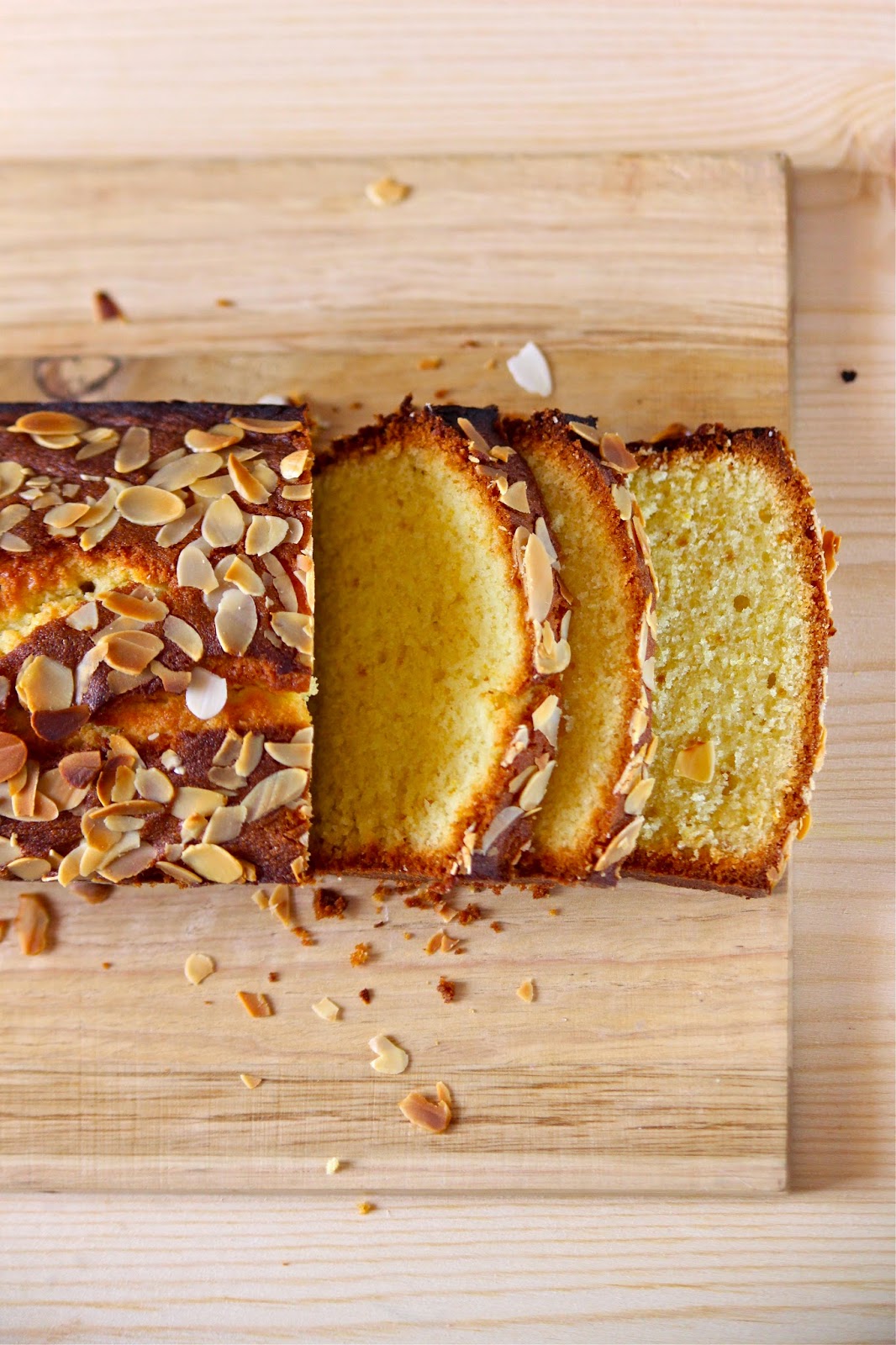 Plateful Orange Almond and Yogurt Loaf—light, moist, and deliciously