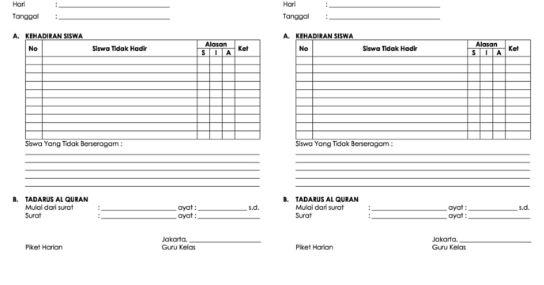 Format Agenda Piket Harian dan Absensi Kehadiran Guru