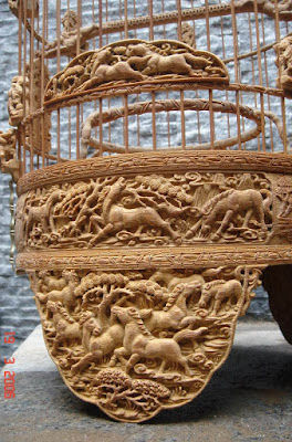 Wood Carvings on White Eye bird Cage