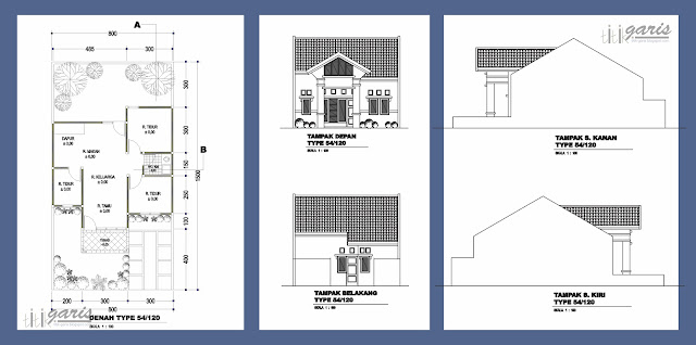 Kumpulan gambar denah dan tampak berbagai macam tipe rumah 