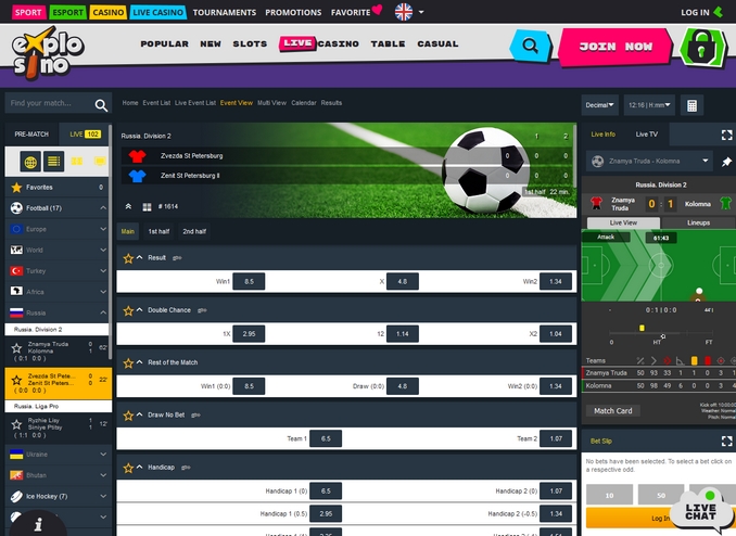 Explosino Live Betting Screen