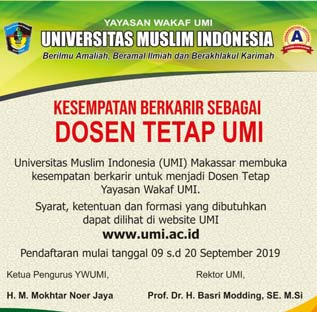 Penerimaan Calon Dosen Tetap Yayasan Wakaf Umi Tahun 2019 Tutup 20 September 2019 Lowongan Kerja Makassar