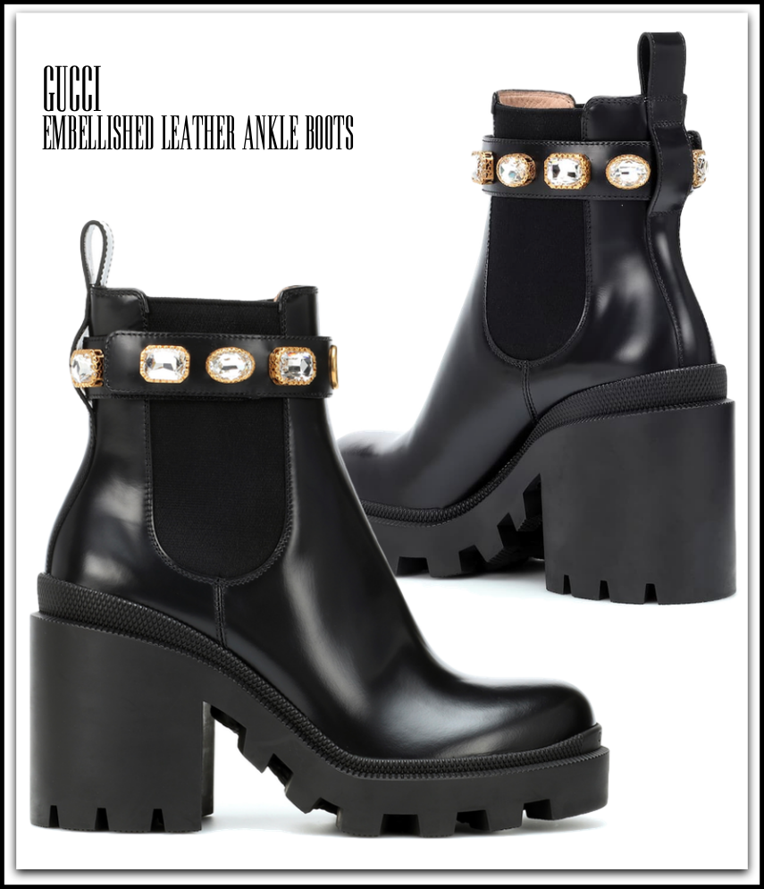 GUCCI Embellished Leather Ankle Boots