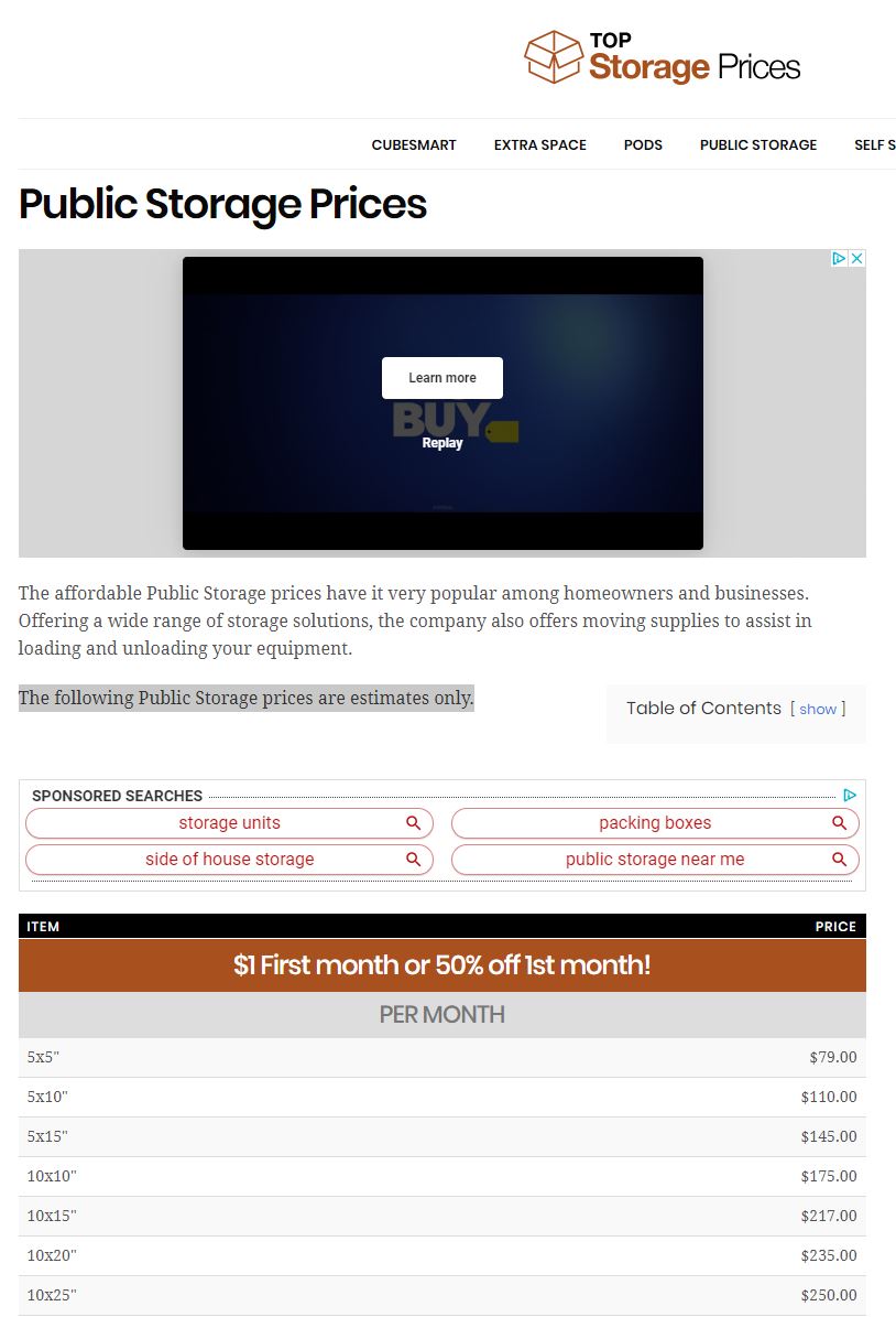 Public Storage Prices