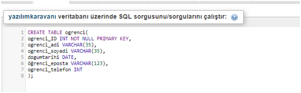 MySQL Tablo Oluşturma 7 mysql6