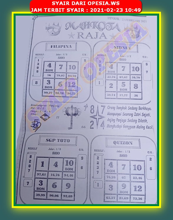 Syair Sdy Hari Ini Selasa 23 Februari 2021 Opesia Official
