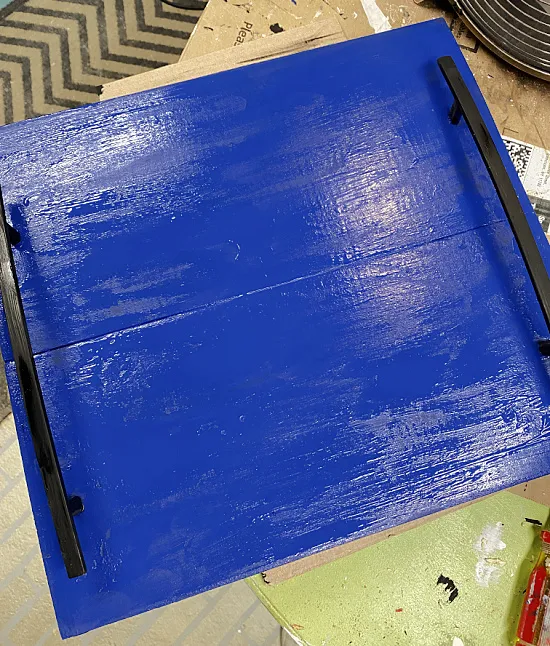 blue painted tray with handles