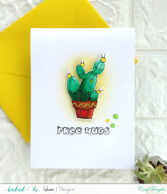 Cactus card, Craftangles stuck on you, Craftangles stamps, water colouring, Copic markers, Polychromos, Cute cards, CAS card, Quillish