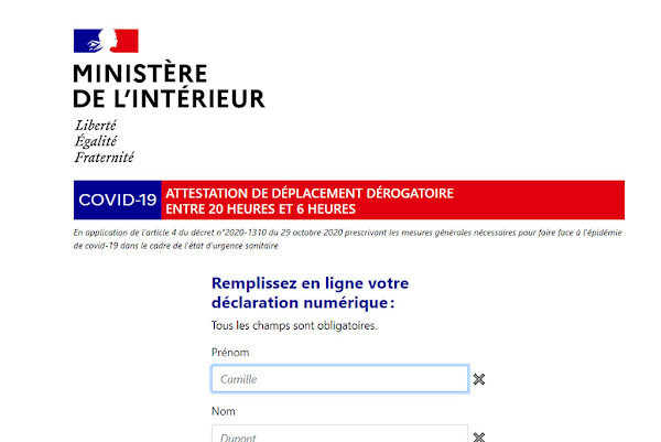 Couvre-feu : voici la nouvelle attestation pour se déplacer de 20 heures à 6 heures