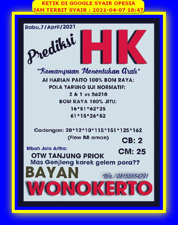 Syair Hk Hari Ini Rabu 7 April 2021 Opesia Official