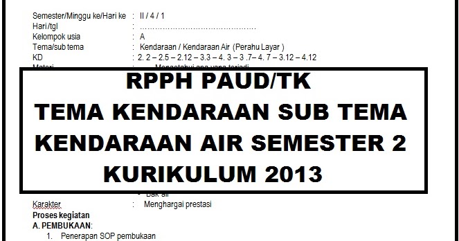 Rpph Paud Tema Kendaraan Laut Guru Paud