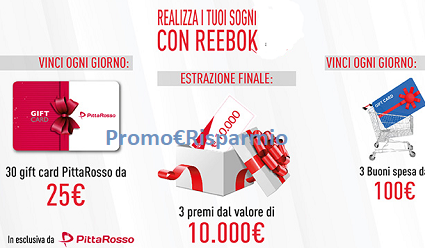PROMO€RISPARMIO: Concorso ''Vinci con Reebok'' : 1.485 buoni spesa Pittarosso da 25€, da 100€ e premi da 10.000€