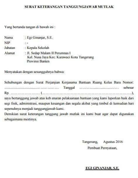 Pernyataan Bermaterai Contoh Surat Pernyataan Perjanjian