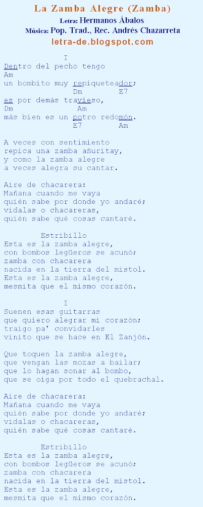 La Zamba Alegre - Letras y acordes
