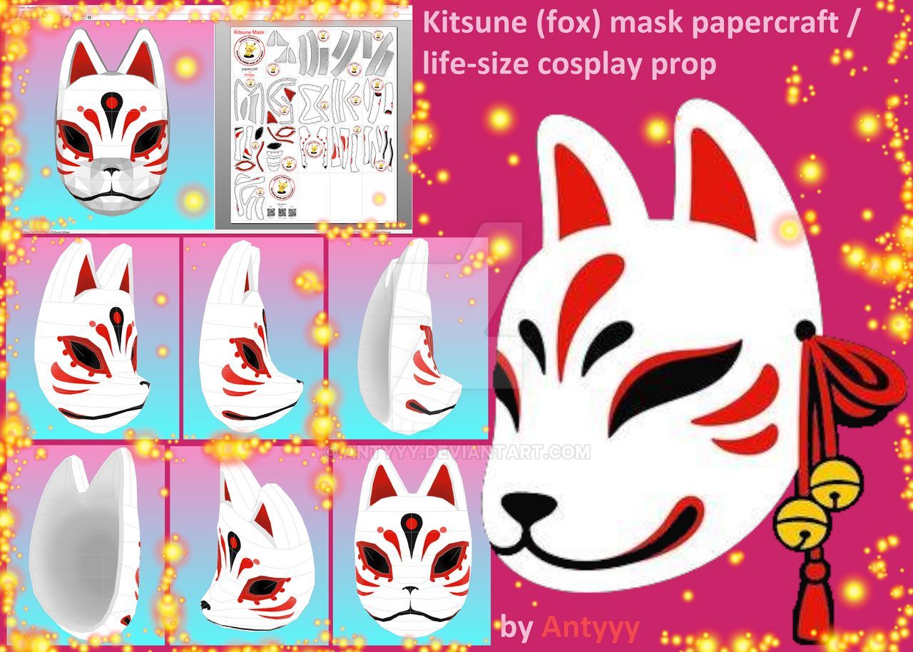 Antyyy's Papercrafts: Kitsune Mask (Fox Mask cosplay prep) papercraft