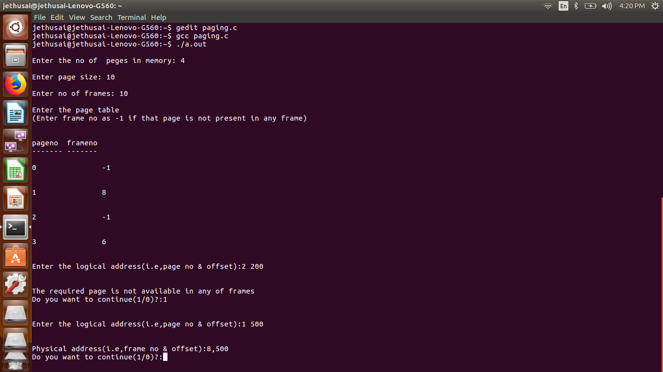 Write C programs to simulate the Paging techniques of memory management
