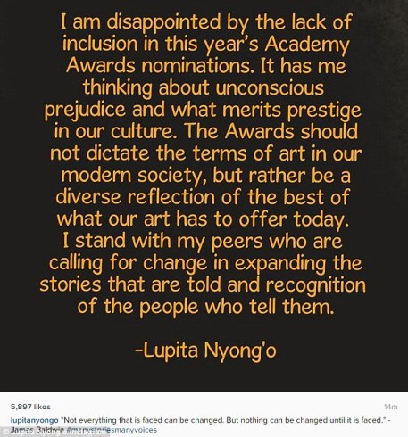 Lupita Nyongo supports Oscars outcry for too White Oscars awards.