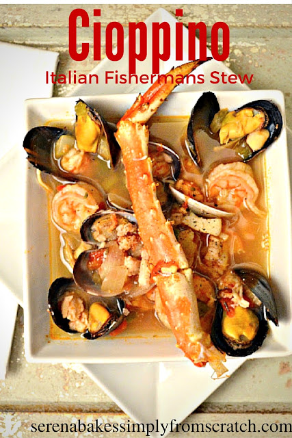 Cioppino Italian Fisherman's Stew a Christmas tradition in our house! So good with plenty of seafood. serenabakessimplyfromscratch.com