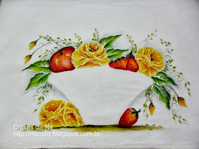 pintura de frutas e rosas para aplicar cesta de tecido ou croche