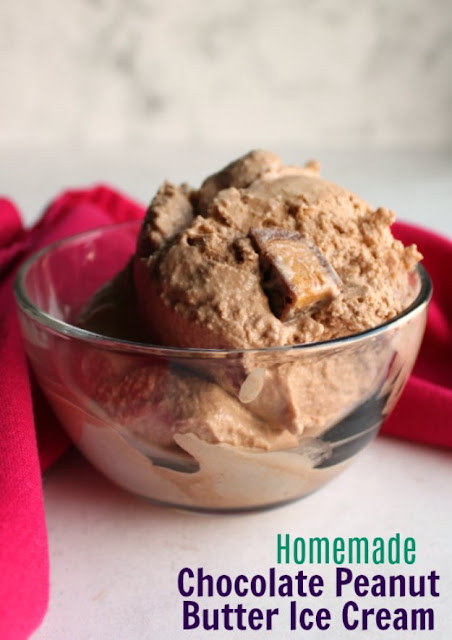 Ice cream is the perfect summertime treat. It cools you off and tastes amazing. I'm sharing some of our favorite recipes for homemade sherbet, ice cream and no churn ice cream with you for your inspiration and enjoyment! small glass bowl filled with peanut butter chocolate ice cream