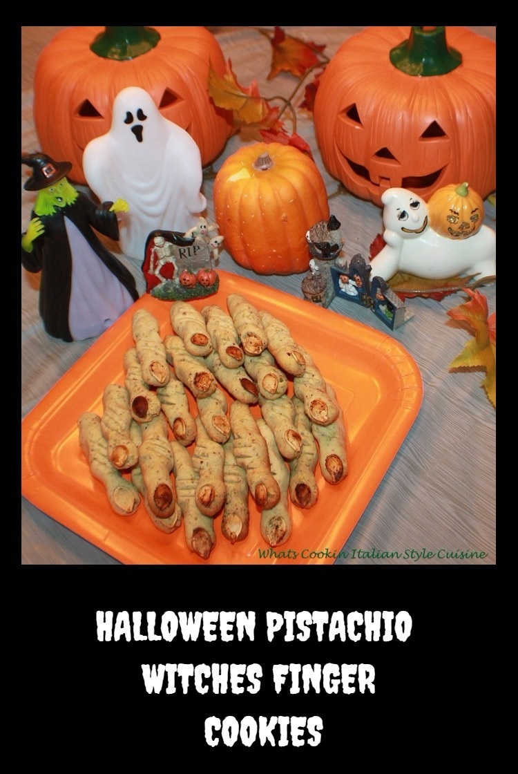 Halloween Pistachio Witches Finger Cookies scary crooked pistachio cookies buttery pistachio green tasty cookies for a ghoulish Halloween trick or treat