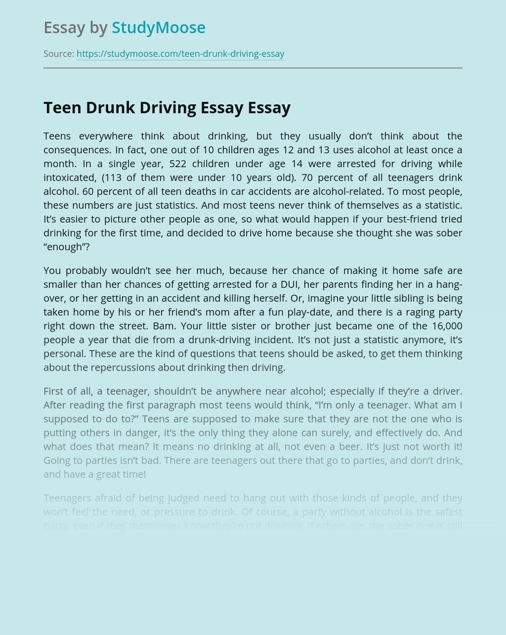 essay on drinking and driving