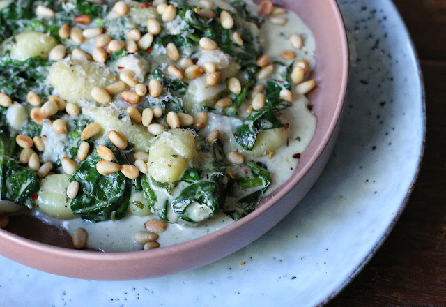 Ilse’s Kitchen: Creamy Gorgonzola Gnocchi with Spinach and Pine Nuts